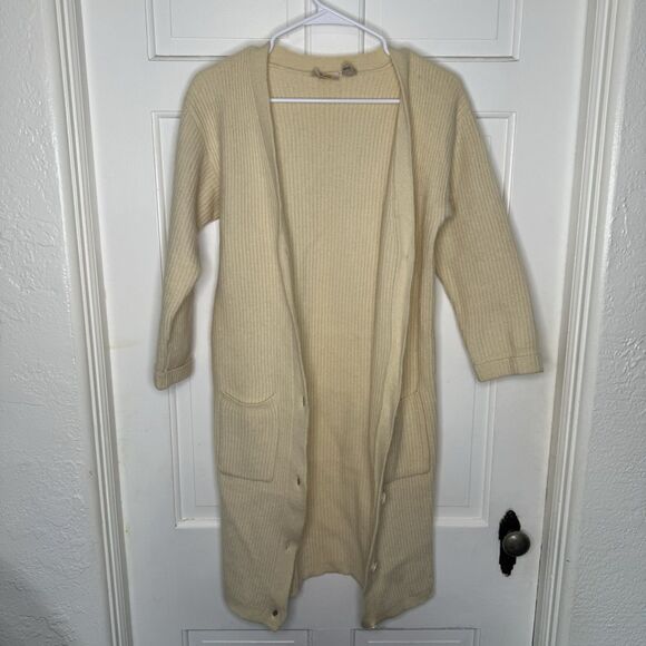 Vintage Liz Claiborne M Cream Longline Cardigan Duster Wool Angora Blend Pockets - Picture 3 of 7